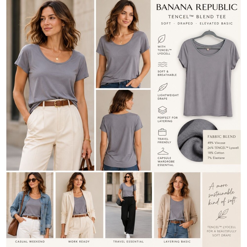 Banana Republic XL TENCEL Lyocell Blend Gray Scoop Neck Stretch Tee